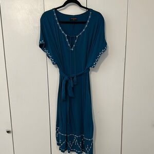 Teal Embroidered Midi Dress